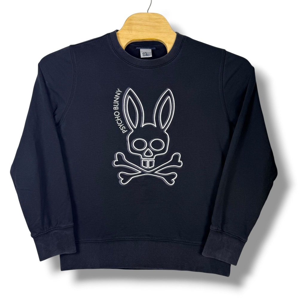 Psycho Bunny Sweatshirt Mens M Black Graphic Embroidered Logo Pullover Crewneck